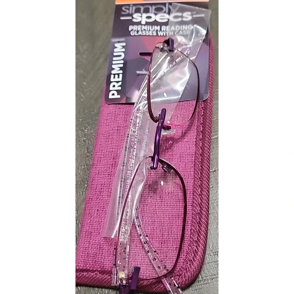 Foster Grant SIMPLY SPECS Daniella Purple PRP 1.25 Rimless Glasses READERS New